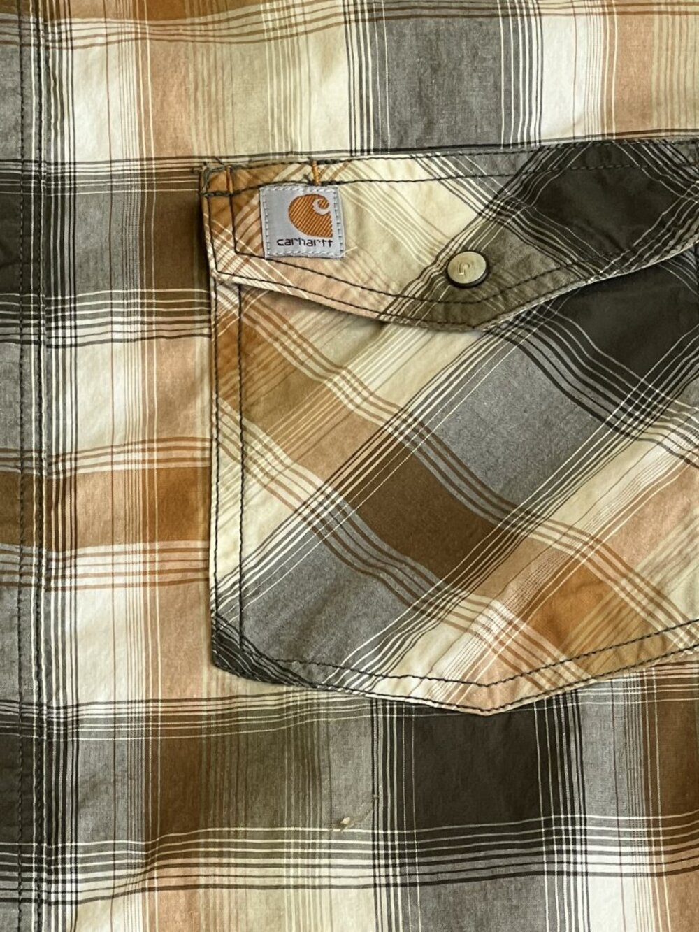Carhartt Men's Large Relaxed Fit Short Sleeve Plaid Shirt Snap Button EUC - Picture 3 of 7